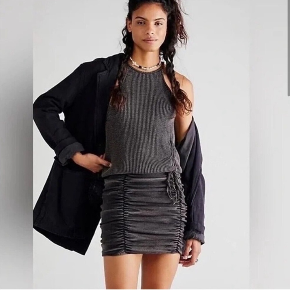 FREE PEOPLE FP ONE KATYA THERMAL RUCHED MINI DRESS BLACK GRAY COLOR SZ SMALL